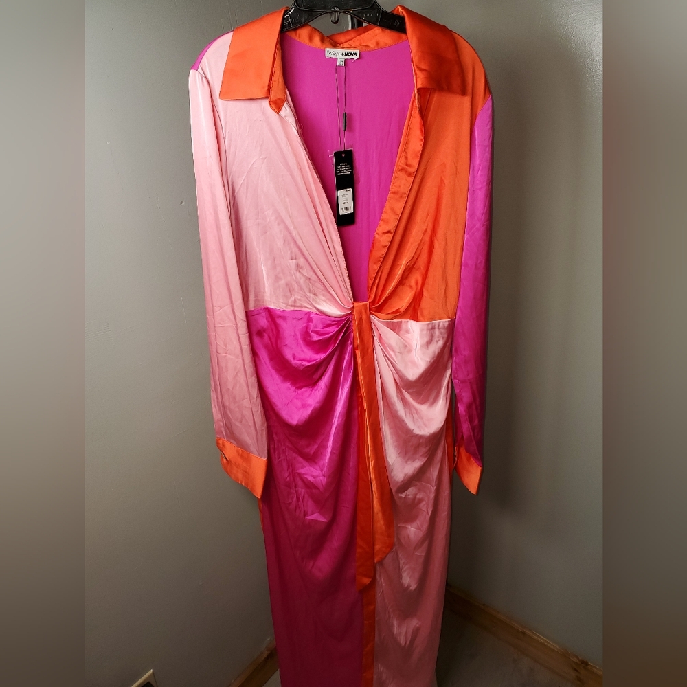 Fashion Nova Pink and Orange Satin Dress
